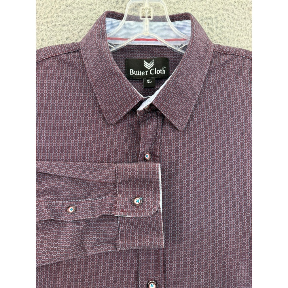 Butter Cloth Mens XL Purple Geometric Print Long Sleeve‎ Button Down Shirt